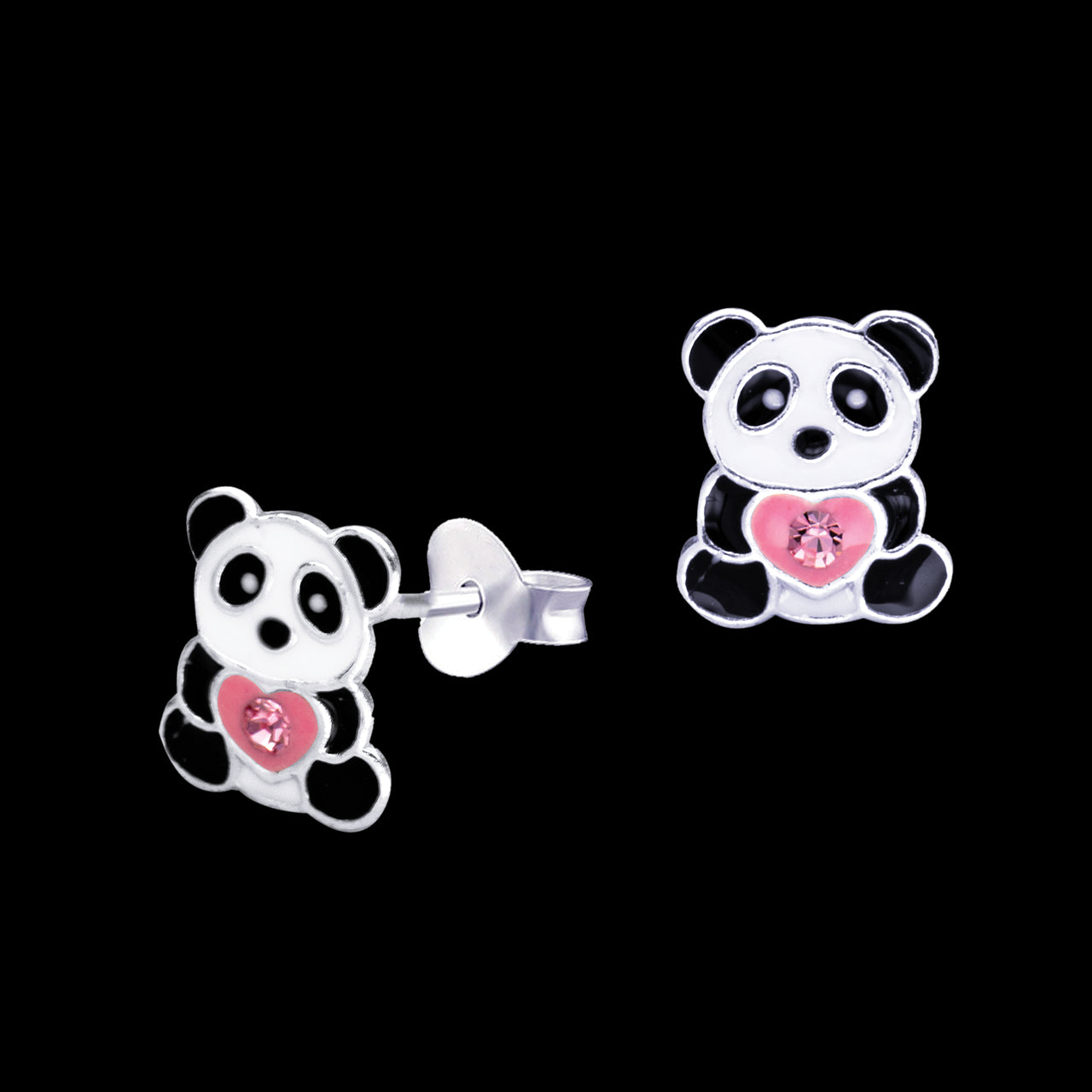 Sterling Silver Panda Stud Earrings.