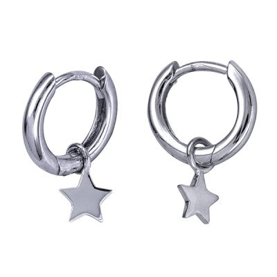 Sterling Silver Huggie Earrings with Star Drop
