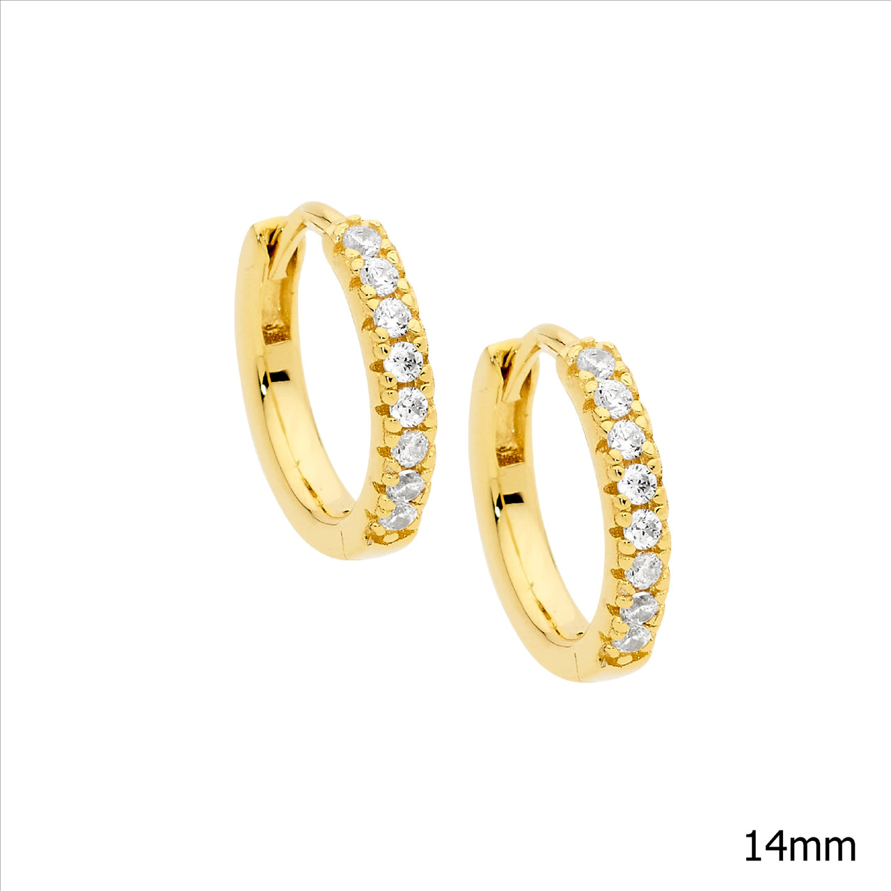 Yellow Gold Plate Cubic Zirconia Hoops - 14mm.