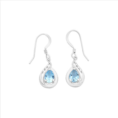 Sterling Silver Blue Topaz Filigree Teardrop Earrings.