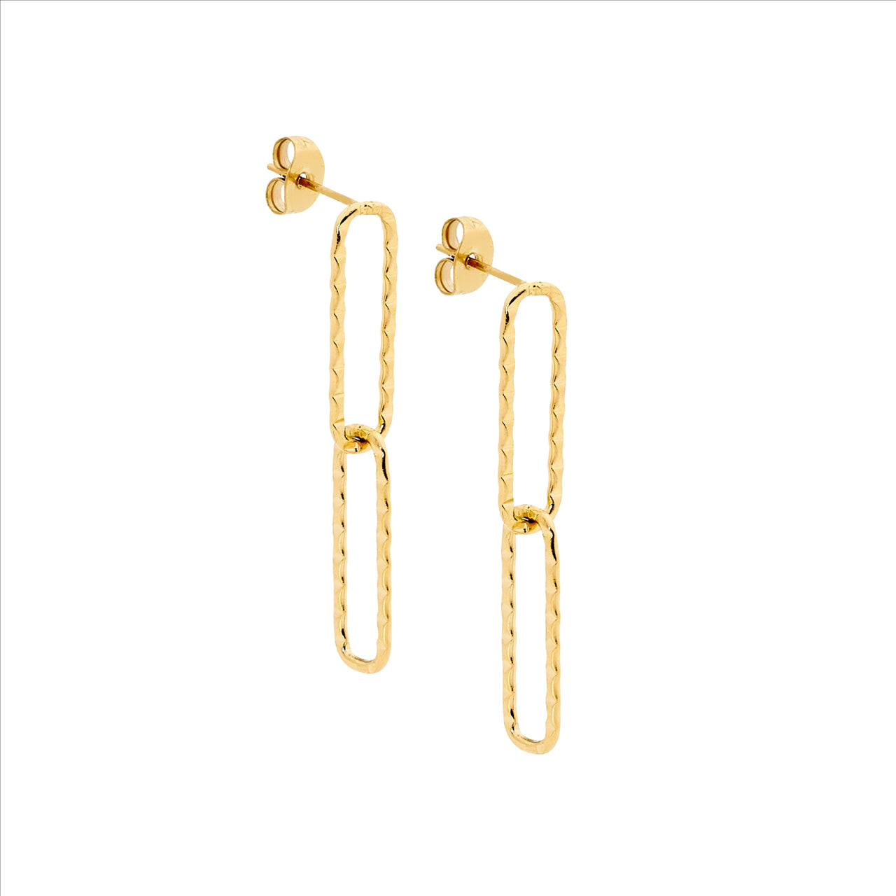 Yellow Gold Plate Long Open Chain Drop Earrings.