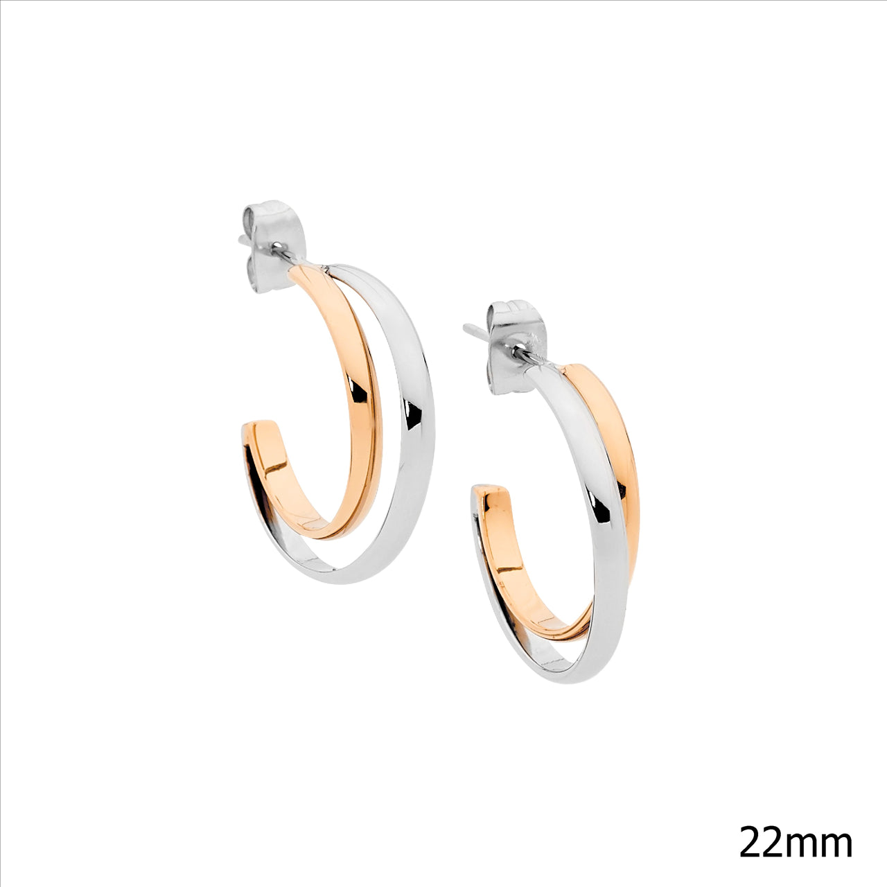 Stainless Steel/Rose Gold Double Row 3/4 Hoops