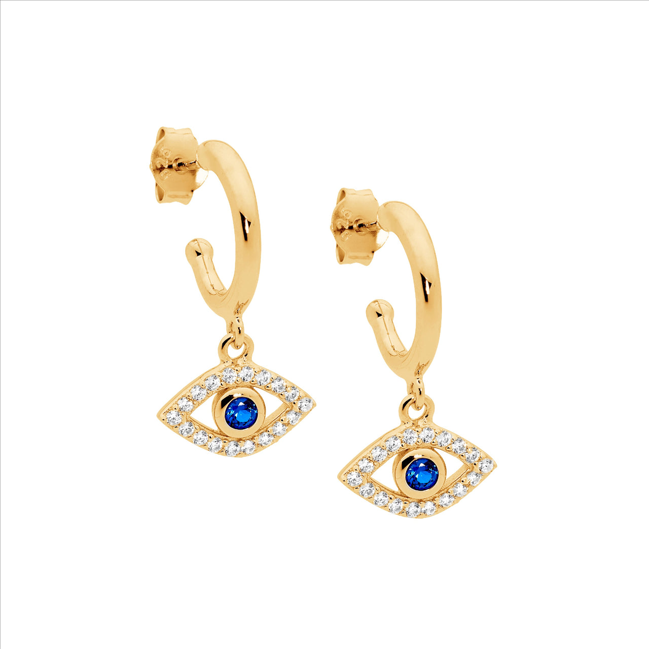 Evil Eye Drop Earrings Yellow Gold Plate.