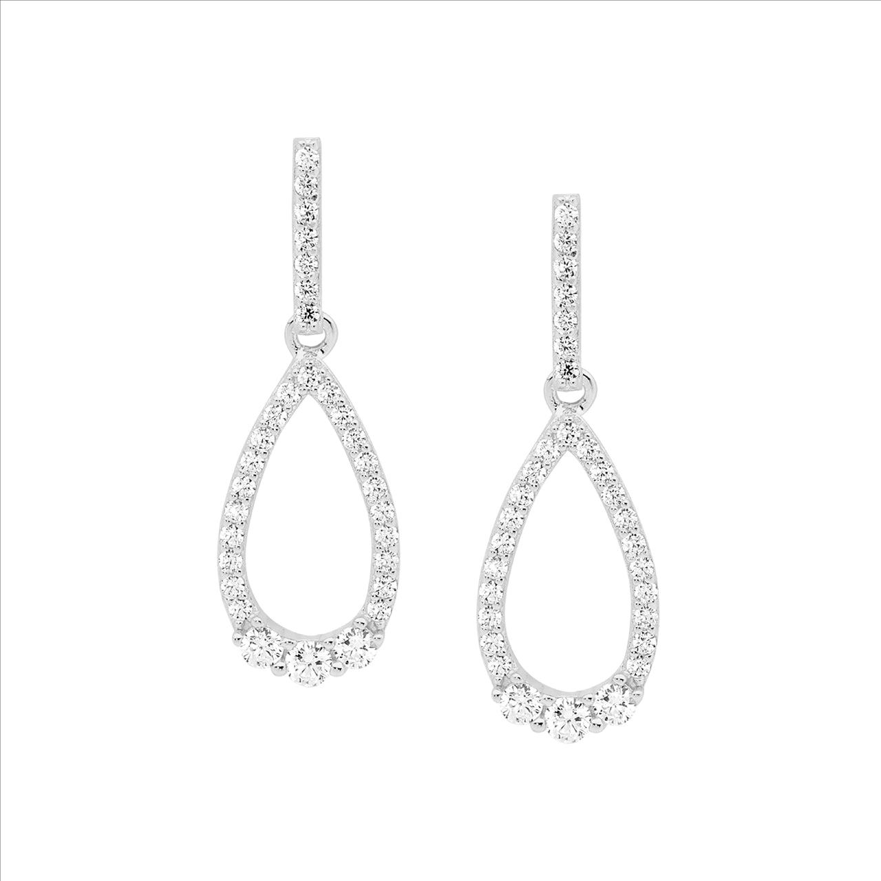 Open Tear Drop Earrings Cubic Zirconias - Sterling Silver