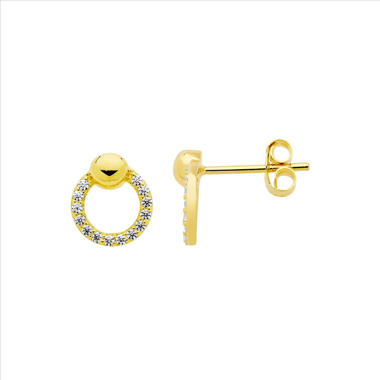 Yellow Gold Plate Open Circle CZ Earrings.