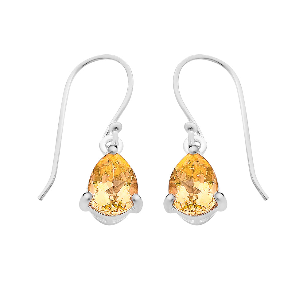 Silver Pear Shape Citrine drop Earrings.