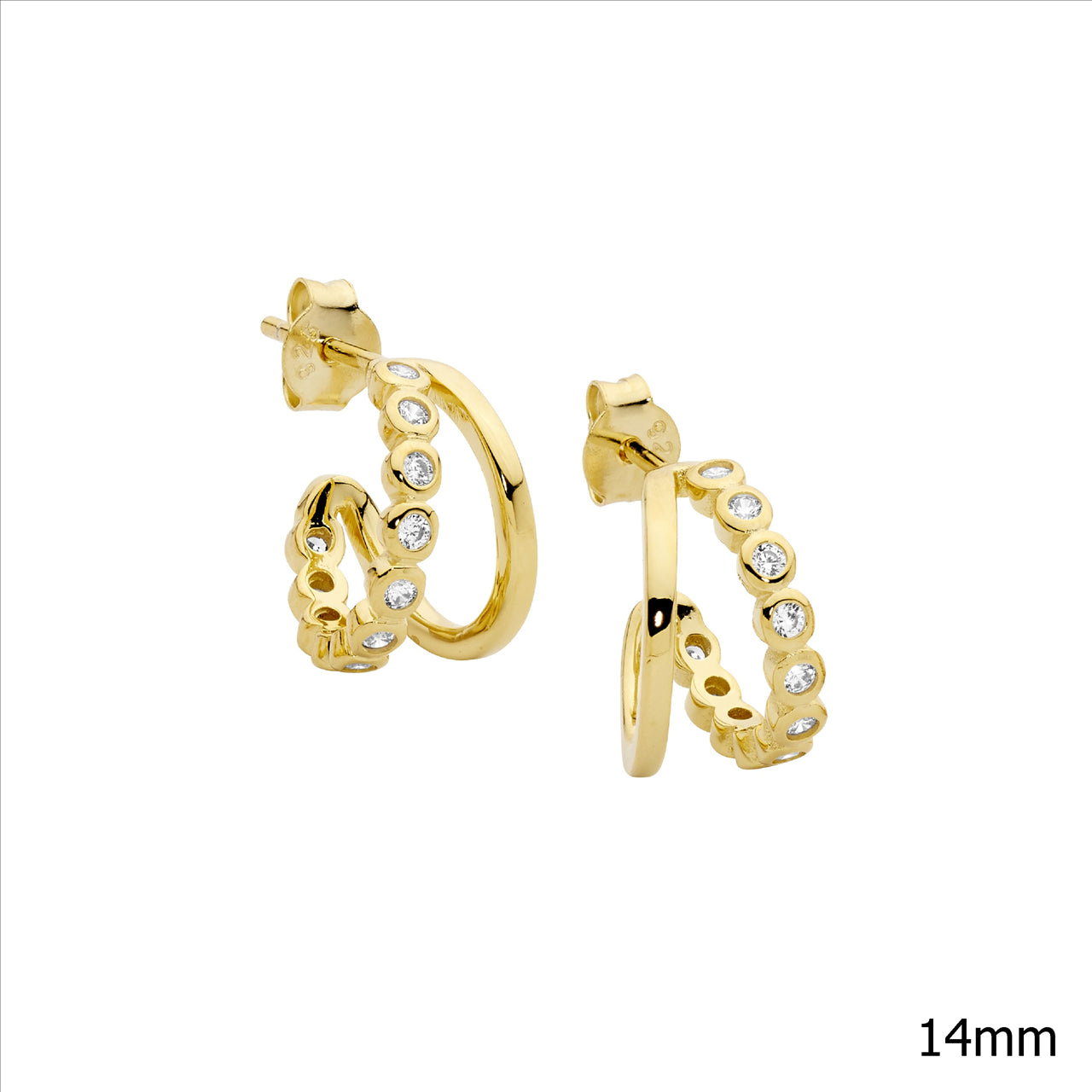 Double Hoop Earrings Yellow Gold Plate & CZ