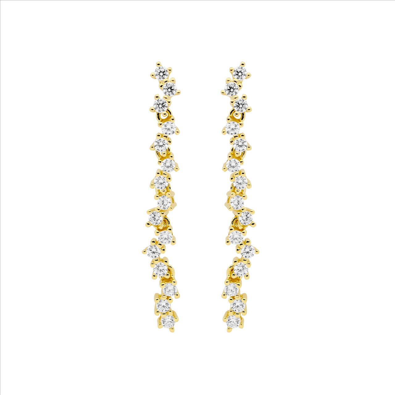 Long Cubic Zirconia Sparkle Drop earrings - Yellow Gold Plate