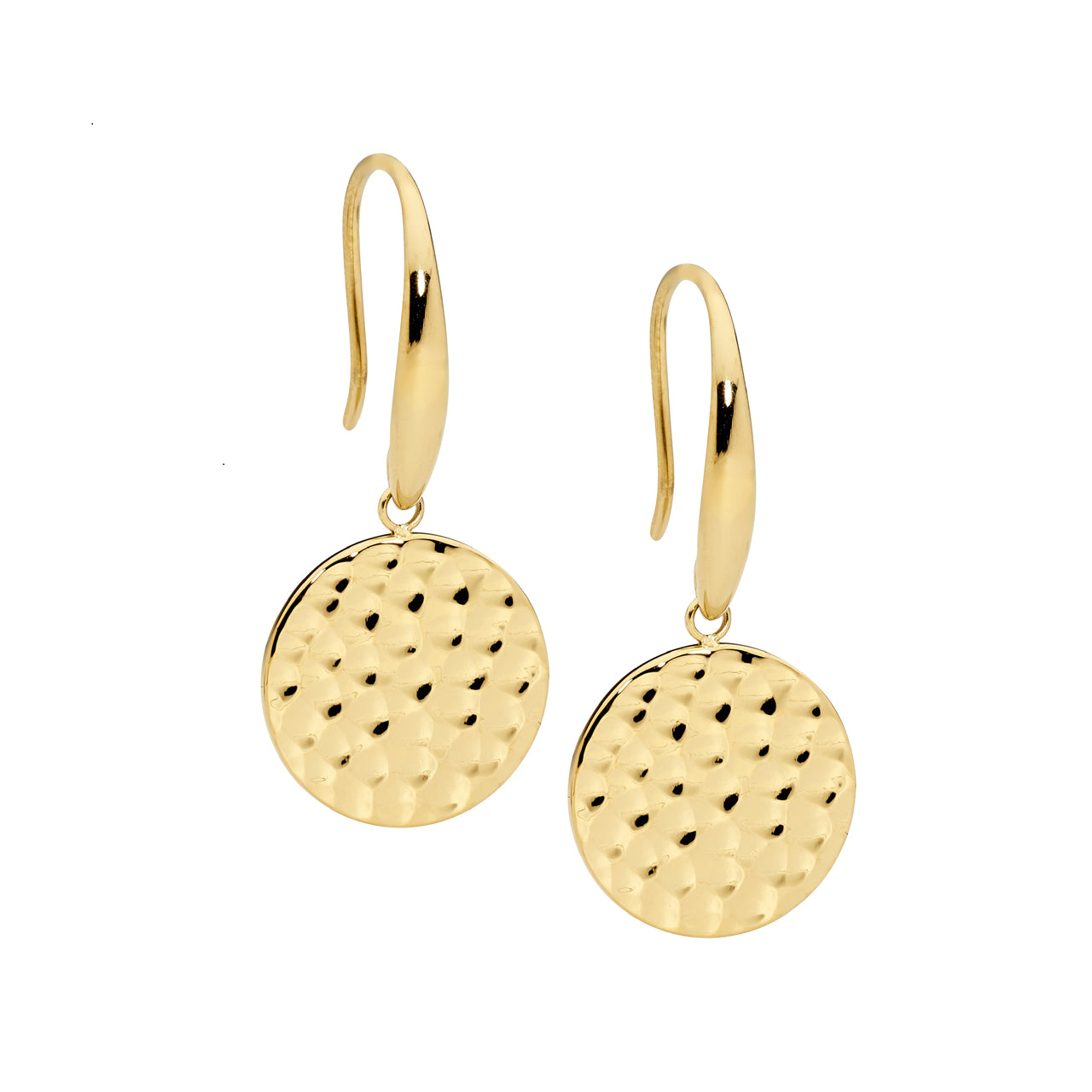 Round Disc Drop Earrings - Yellow Gold Plate