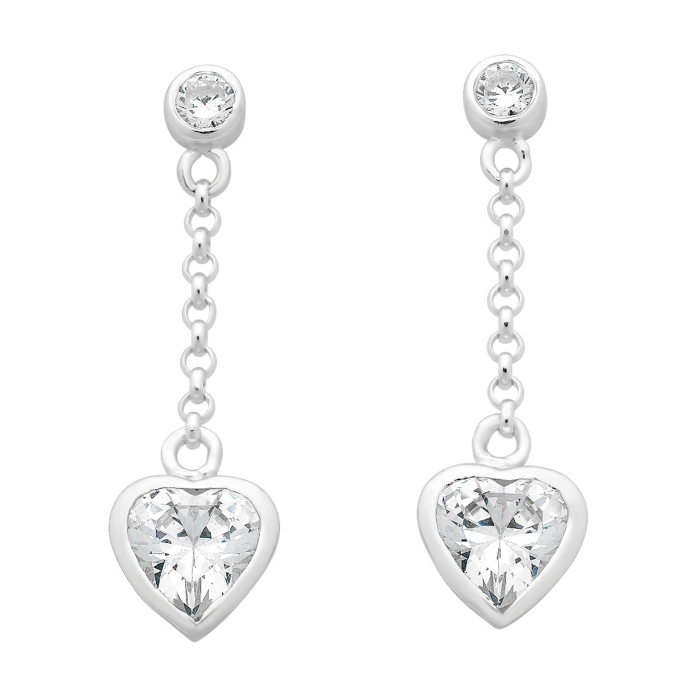 Sterling Silver Long Drop Heart Earings