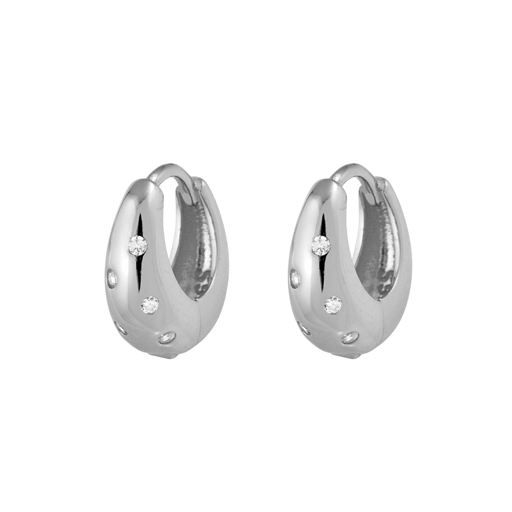 Sterling Silver Wide Huggie Earrings with cubic Zirconias.