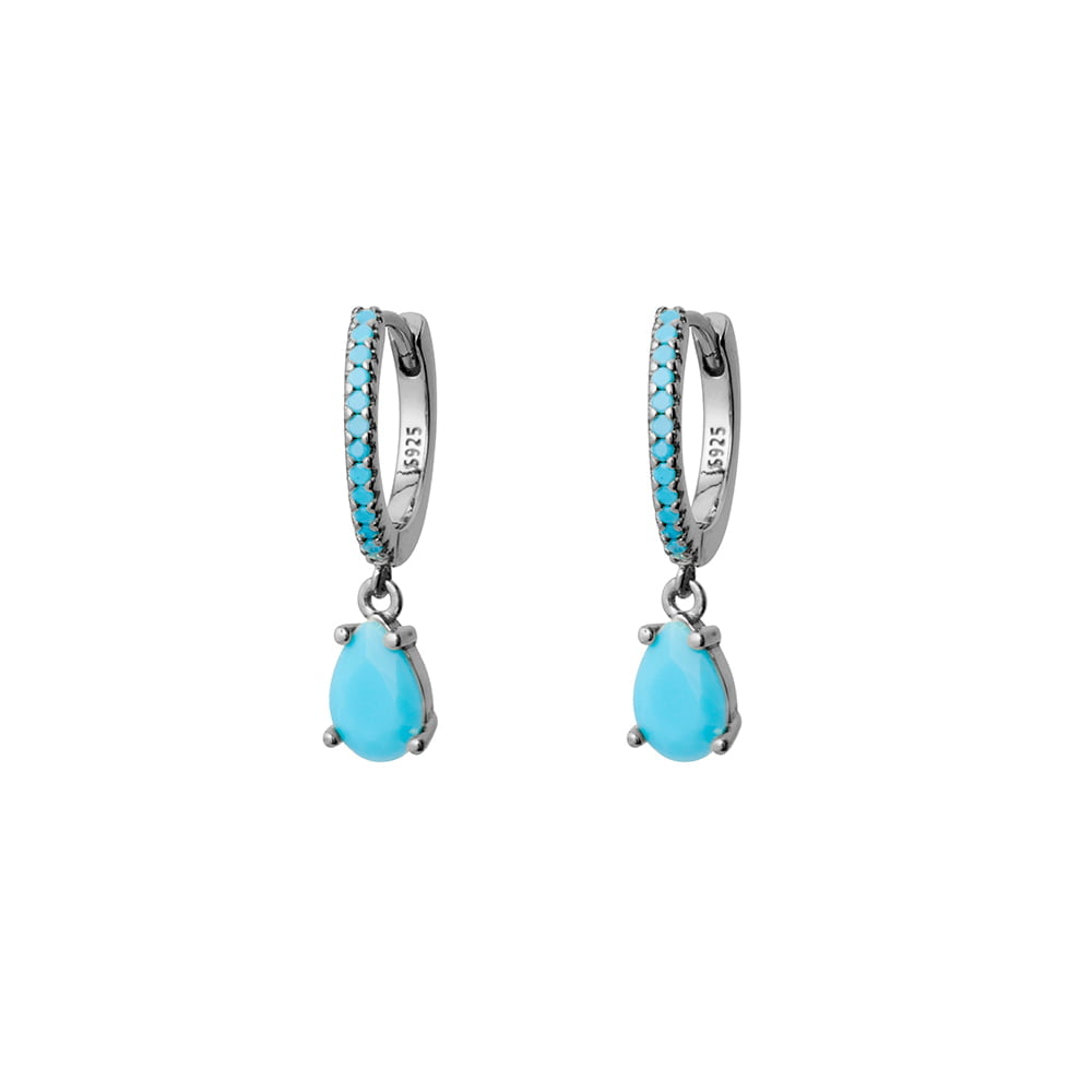 Silver Huggie Earrings with Created Turquoise Drops.