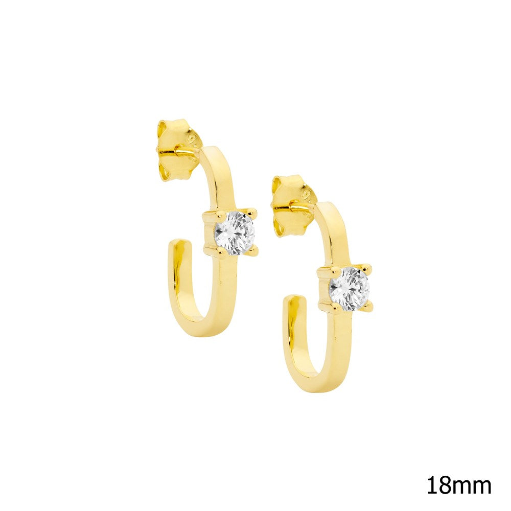 Oval Open Hoop Earrings with Cubic zirconia - Yellow Gold Plate