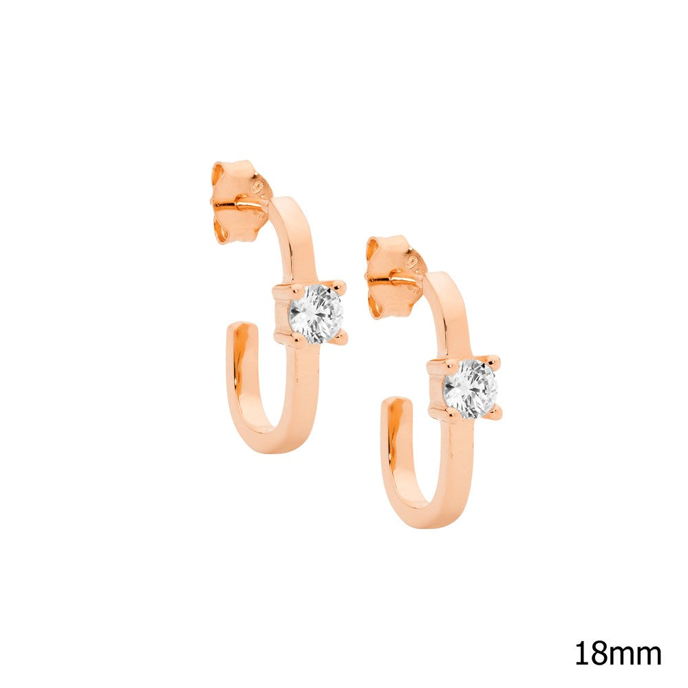 Oval Open Hoop Earrings with Cubic zirconia - Rose Gold Plate.