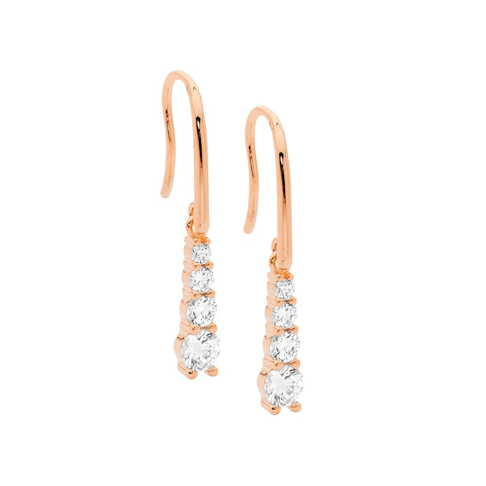 Long Graduated Cubic zirconia Drop Earrings - Rose Gold Plate