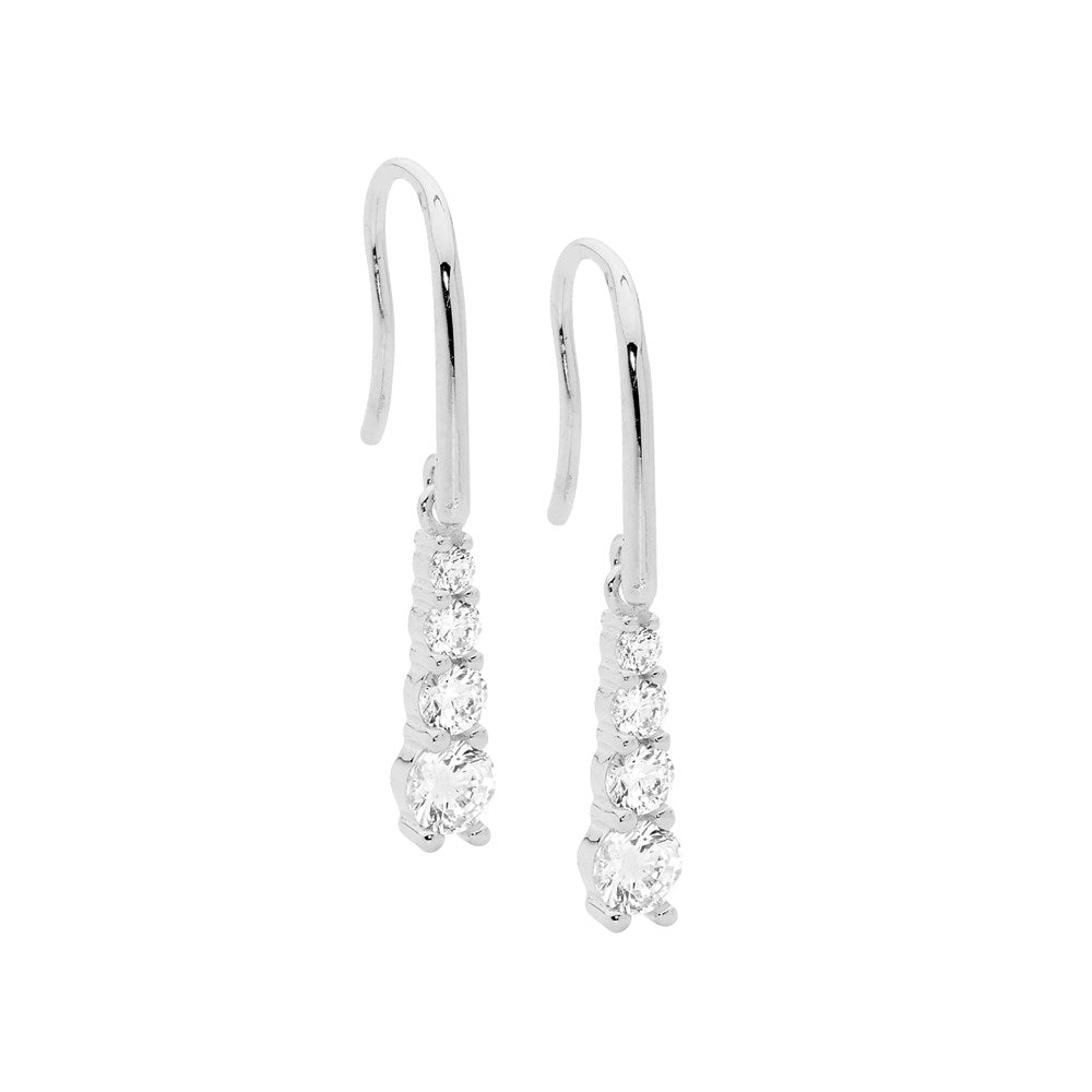 Long Graduated Cubic zirconia Drop Earrings - Silver.