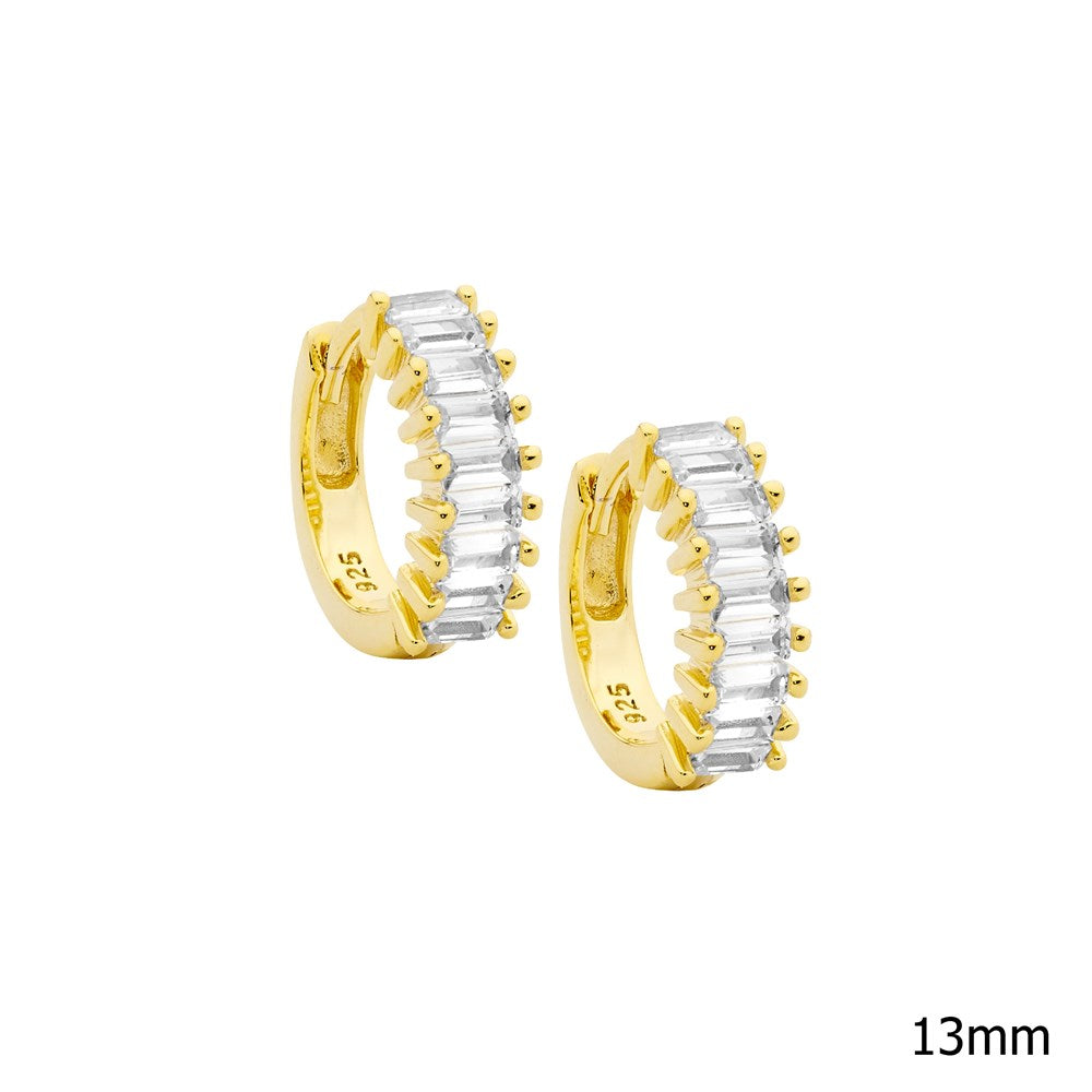 Silver Hoop Baguette Hoop Earrings - Yellow Gold Plate