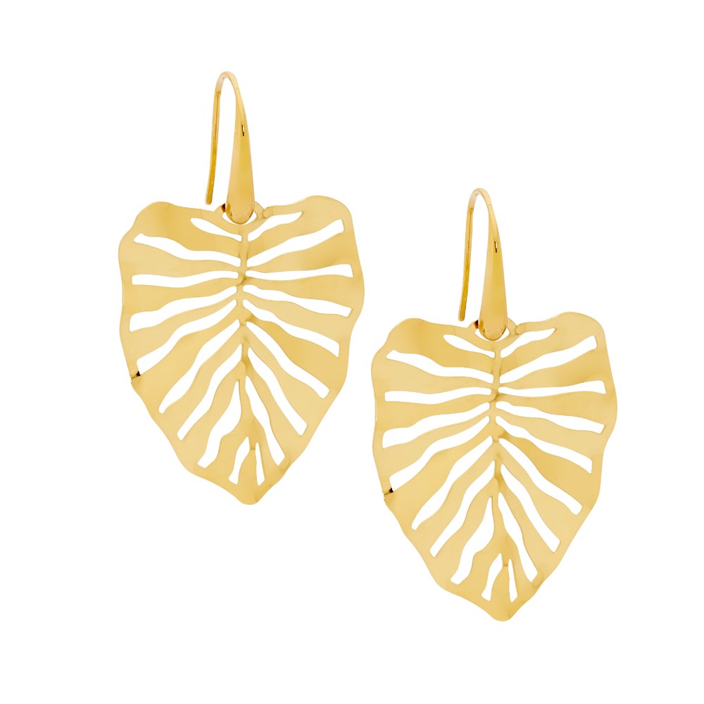 Mostera Leaf Drop Earrings - Yellow Gold Plate.