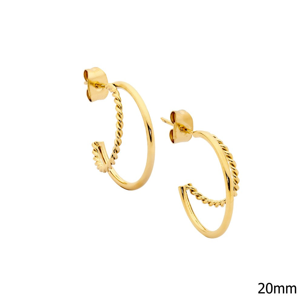 Double Open Hoop Earrings - Yellow Gold plate.