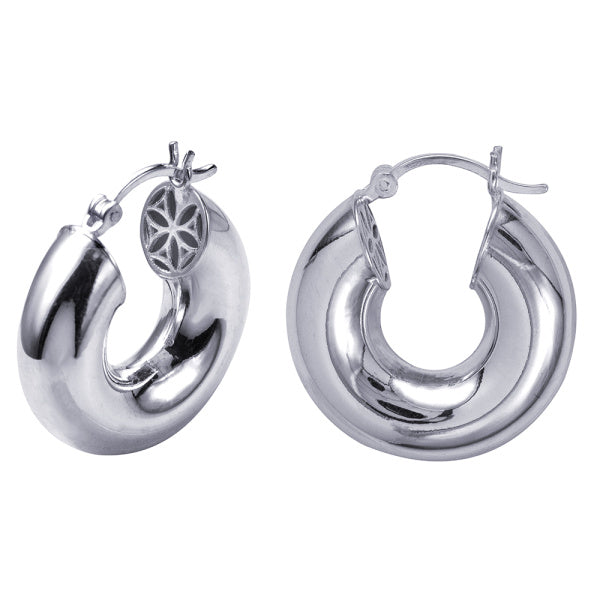 Wide Sterling Silver Round Tube Earrings.