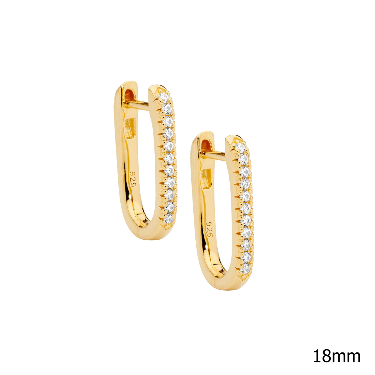 Oval Paperclip CZ Huggie Earrings - Yellow Gold.