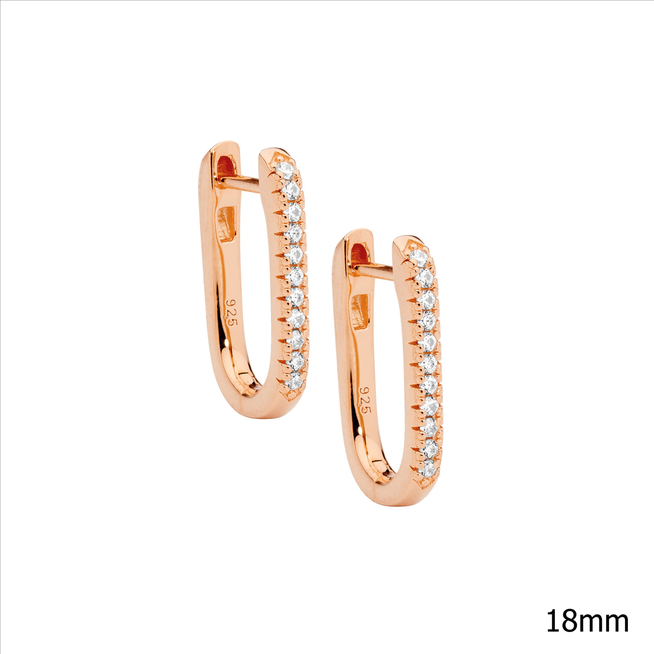 Oval Paperclip CZ Huggie Earrings - Rose Gold.