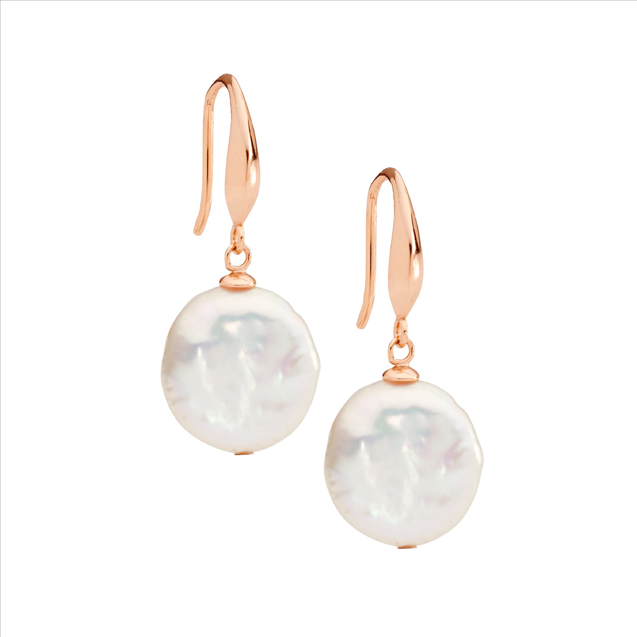 Freshwater Coin Pearl Drop Earrings - Rose Gold.