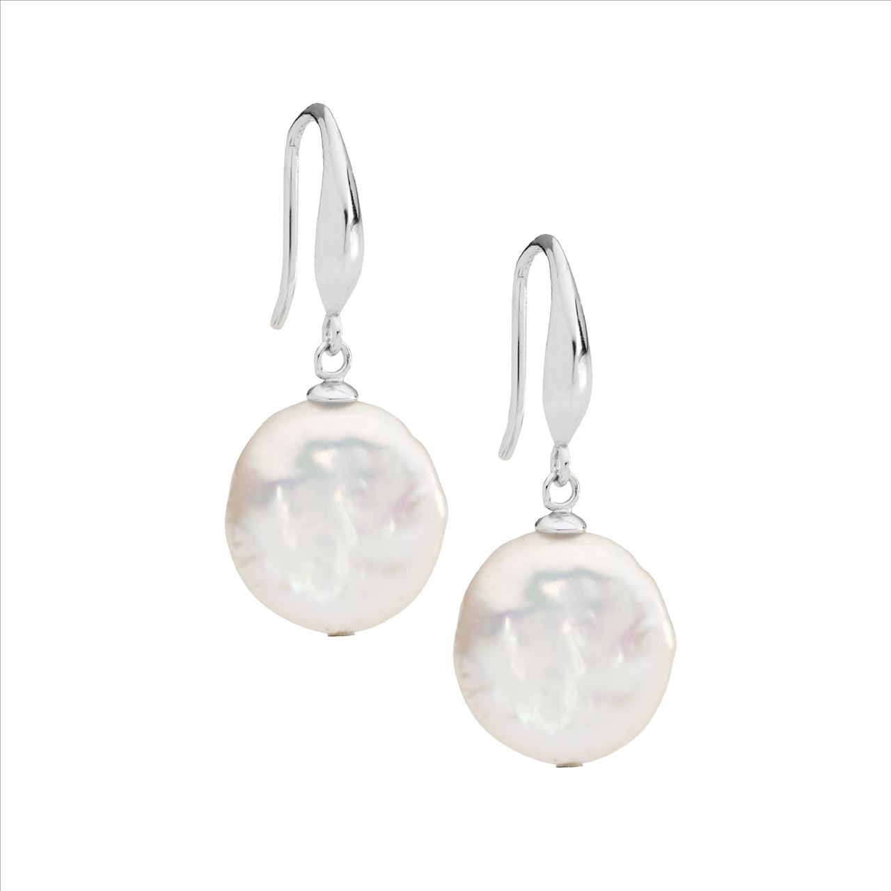 Freshwater Coin Pearl Drop Earrings - Silver.