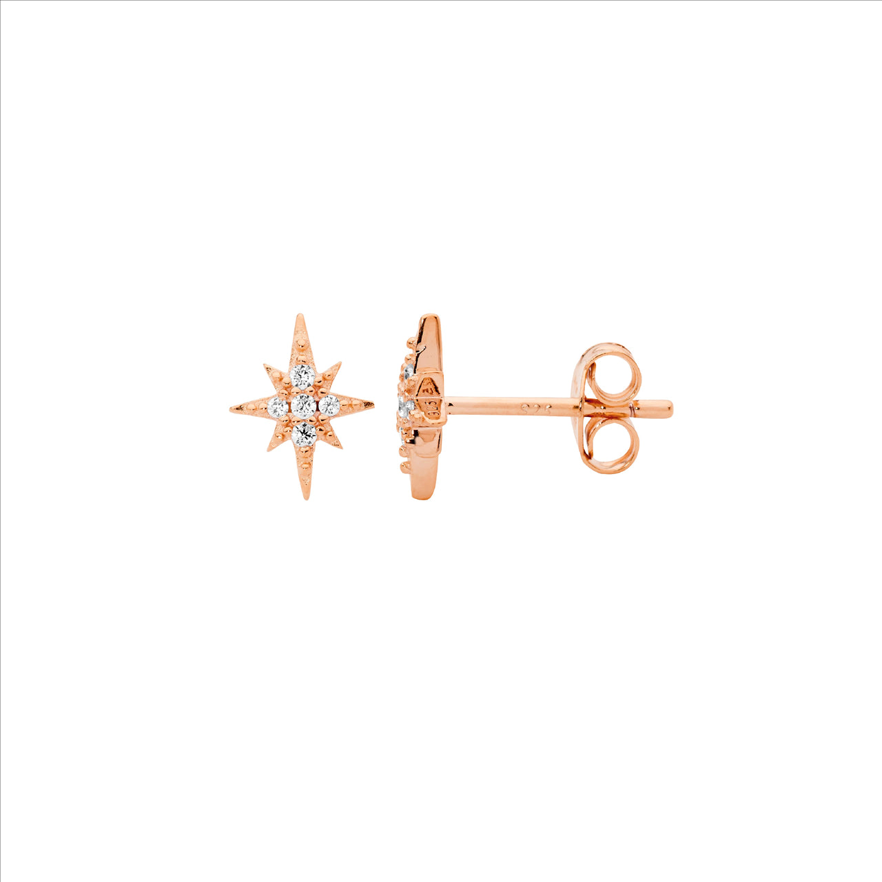 Star Stud Earrings with CZ Centre - Rose Gold.