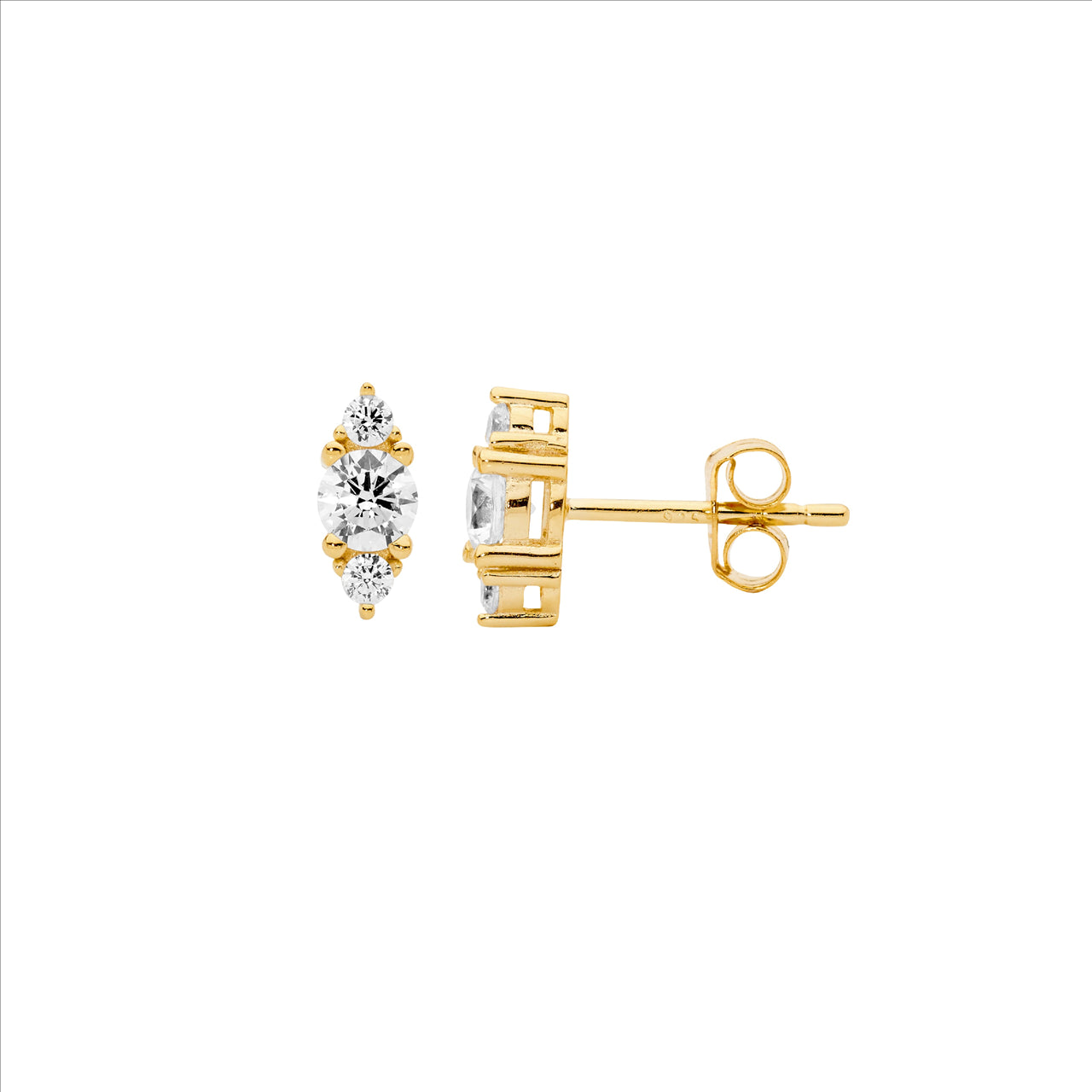 Scattered Cubic Ziconia Stud Earrings - Yellow Gold.