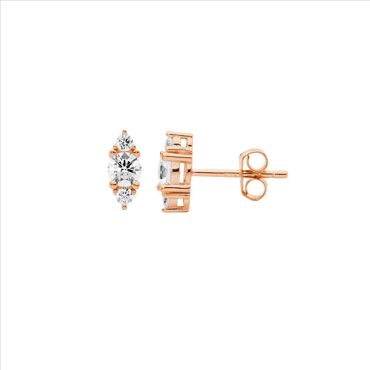 Scattered Cubic Ziconia Stud Earrings - Rose Gold.