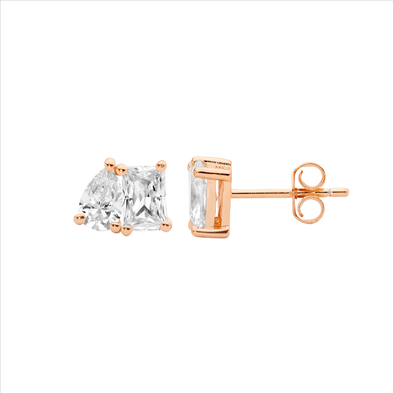 Emerald Cut & Pear Cut Stud Earrings - Rose Gold.