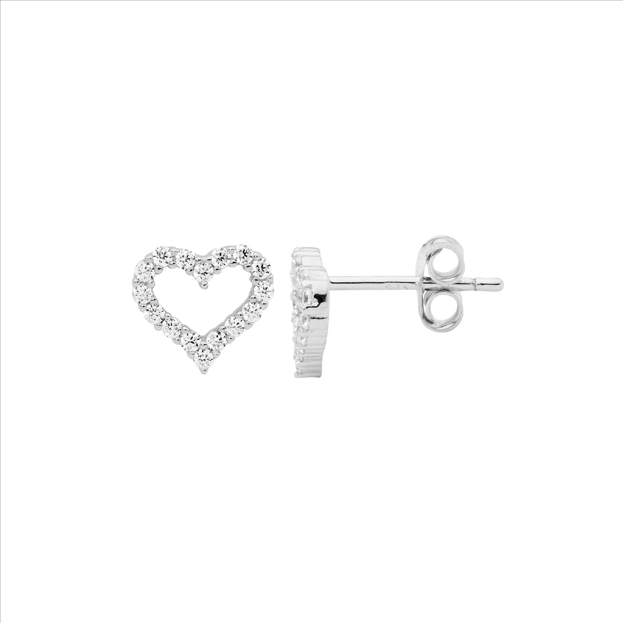 Open Heart CZ Stud Earrings - Silver