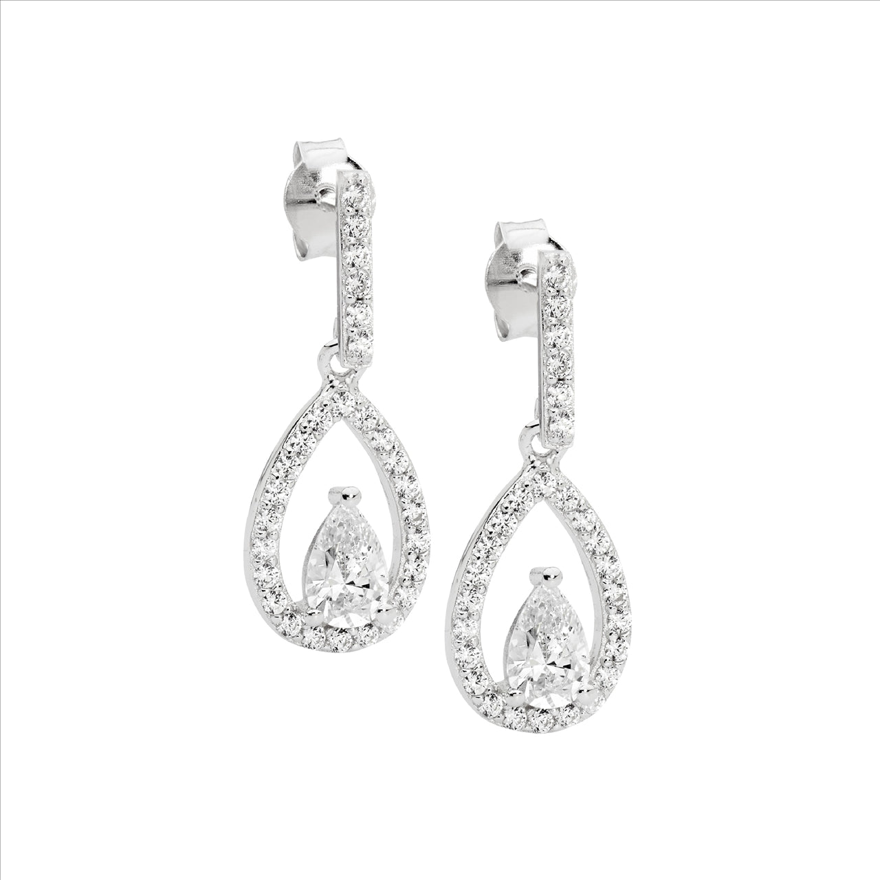 Open Teardrop Earrings with Cubic Zirconias.