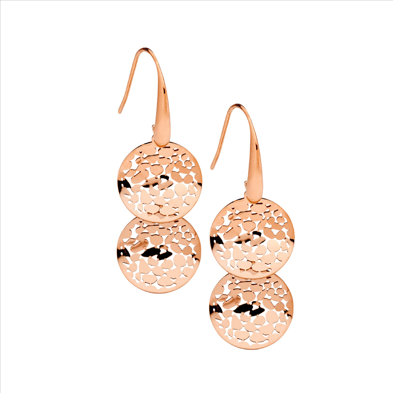 Double Circle Concave Drop Earrings - Rose Gold.