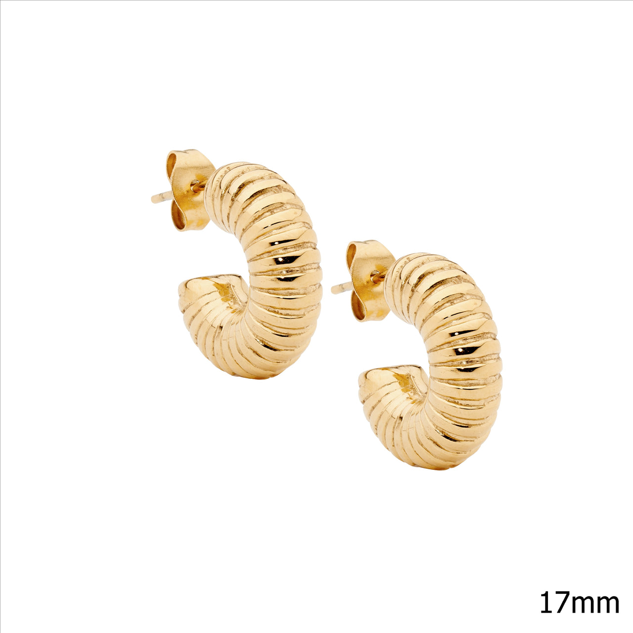 Ribbed 3/4 Hoop Earrings - Yellow Gold.