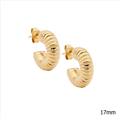 Ribbed 3/4 Hoop Earrings - Yellow Gold.