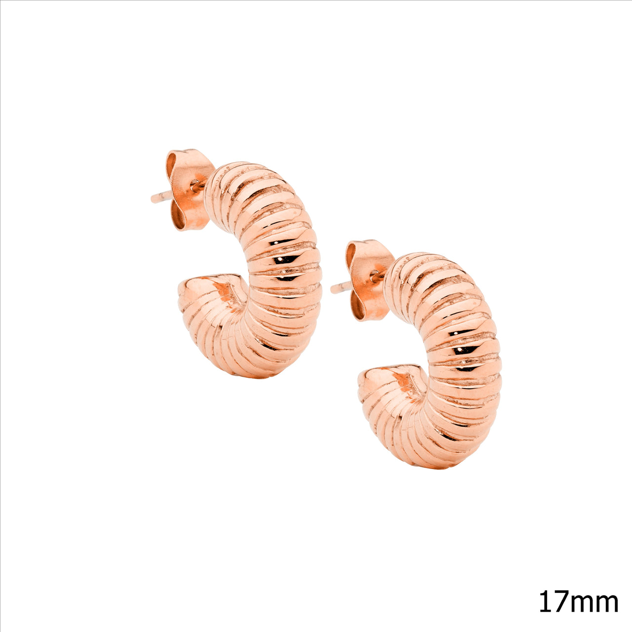 Ribbed 3/4 Hoop Earrings - Rose Gold.