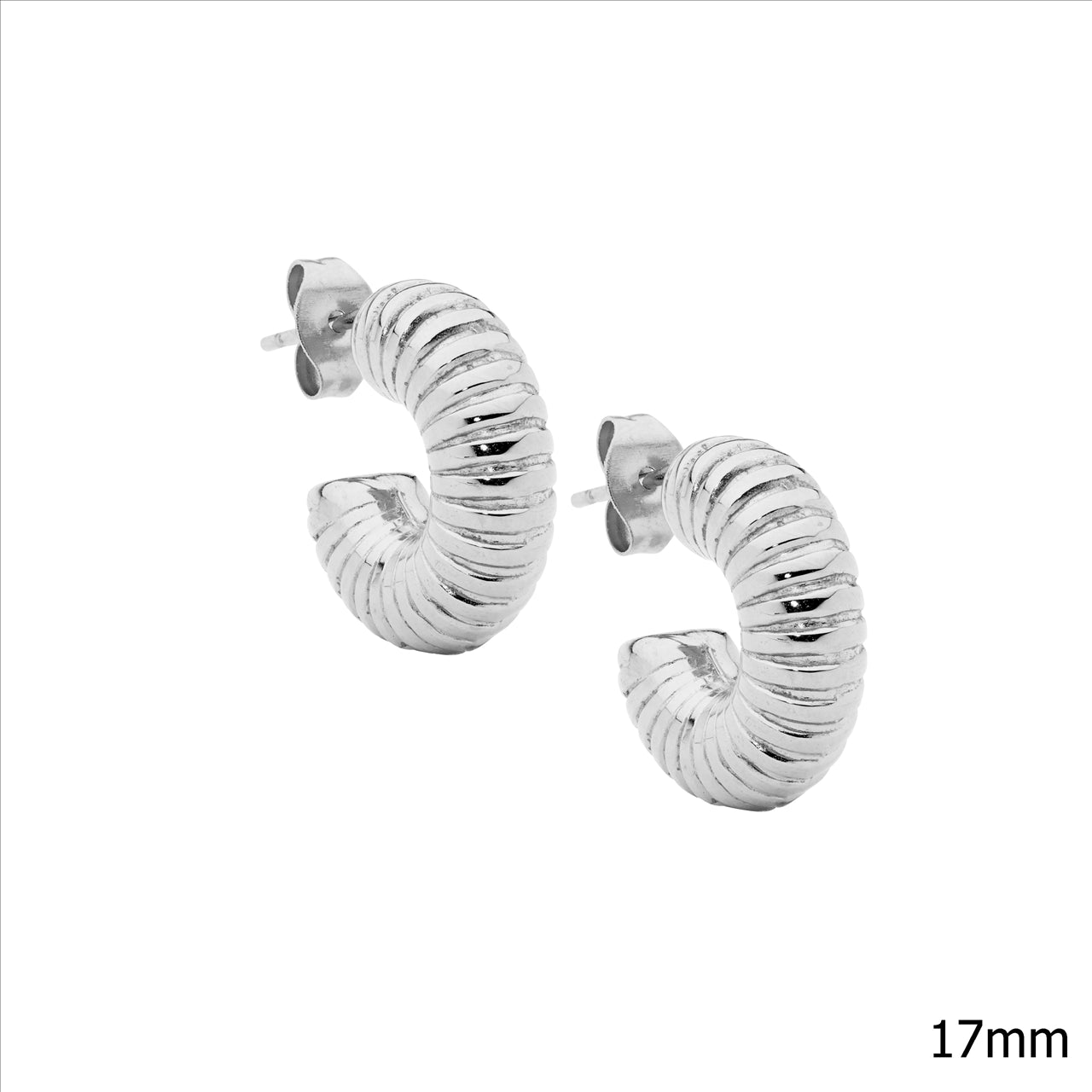 Ribbed 3/4 Hoop Earrings - Stainless Steel.