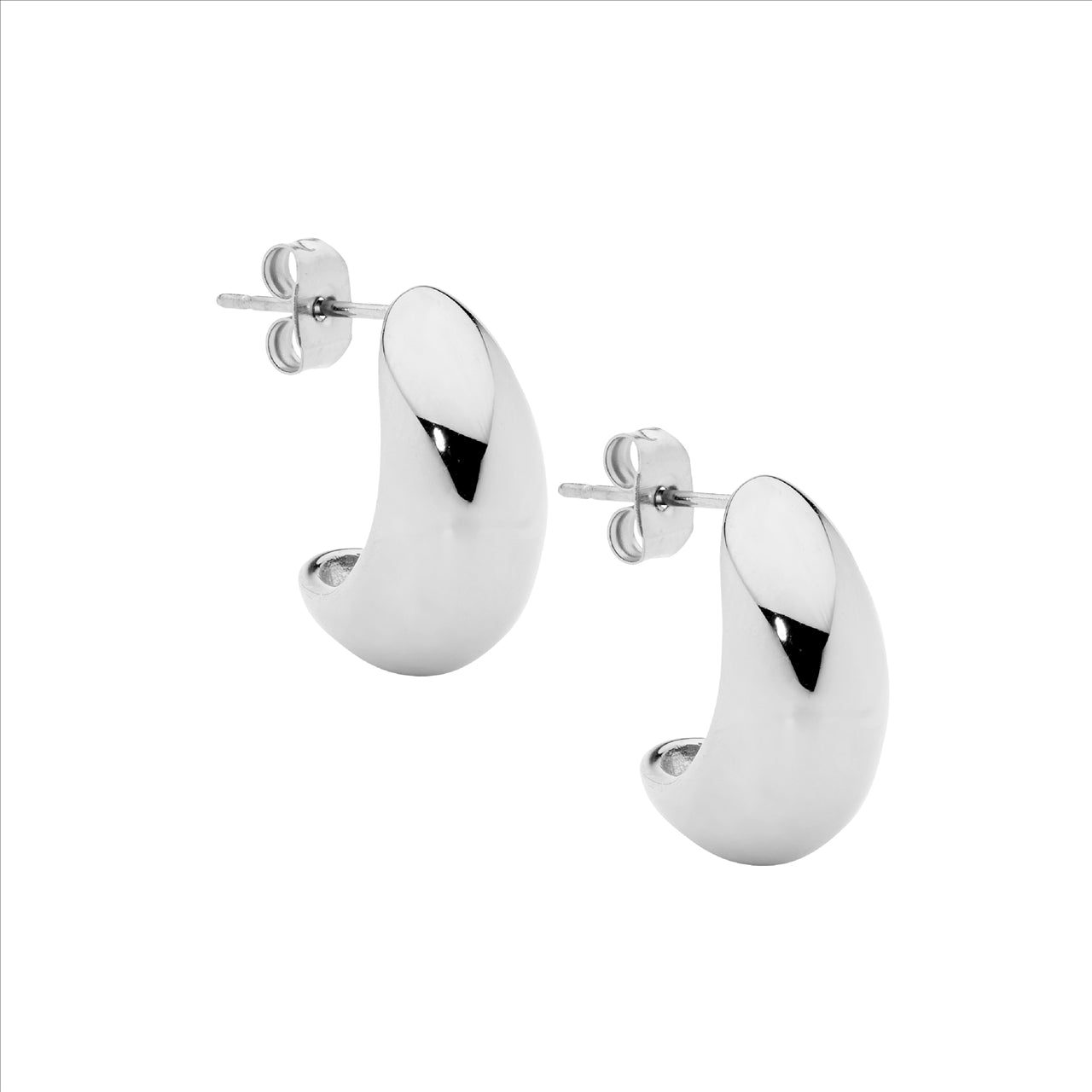 Modern Polished Teardrop Earrings - Stainless Steel.