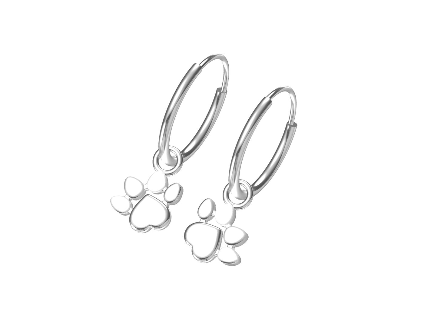 Sterling Silver Paw Print Drop Earrings.