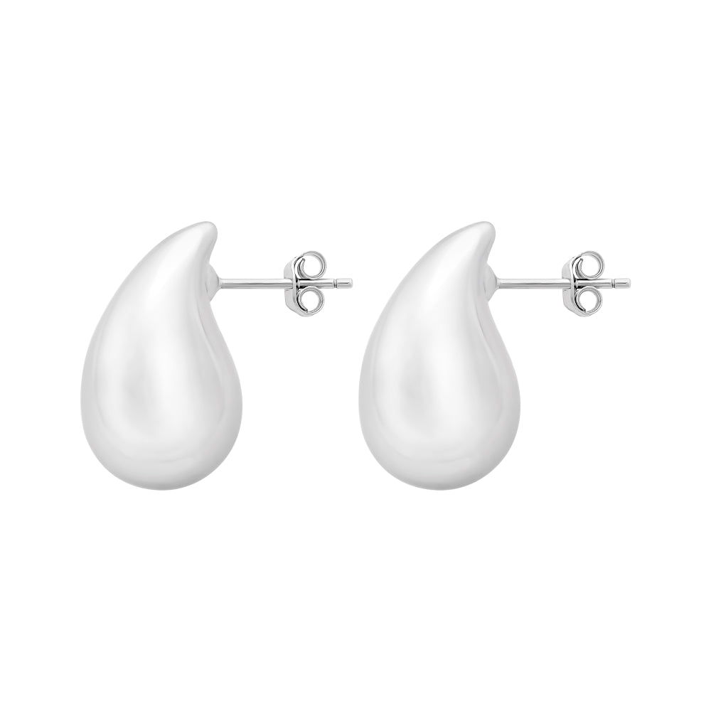 Sterling Silver Large Hollow Teardrop Stud Earrings.