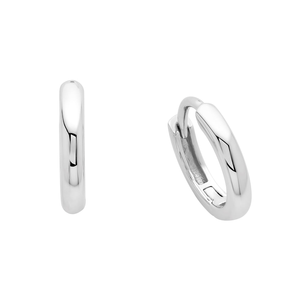 Sterling Silver Plain Polished Huggie Earrings - 13mm.