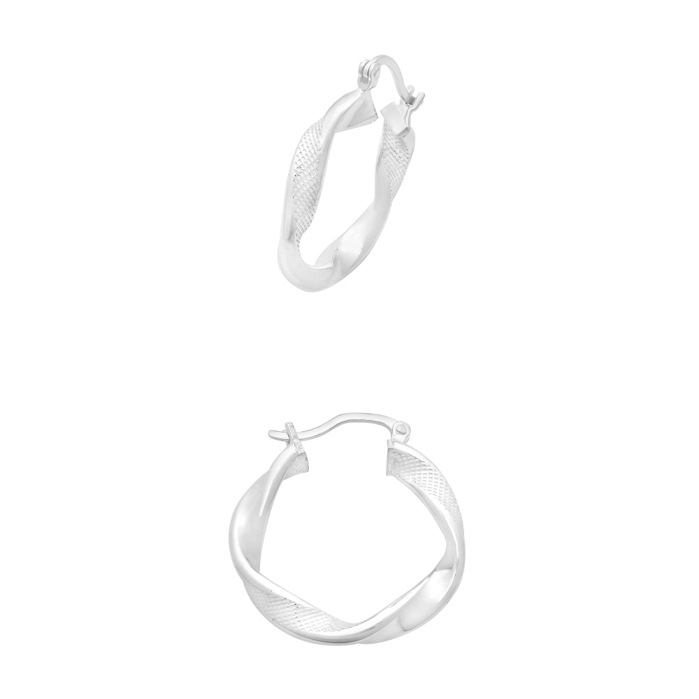 Sterling Silver Ribbon Twist Hoop Earrings - 18mm.