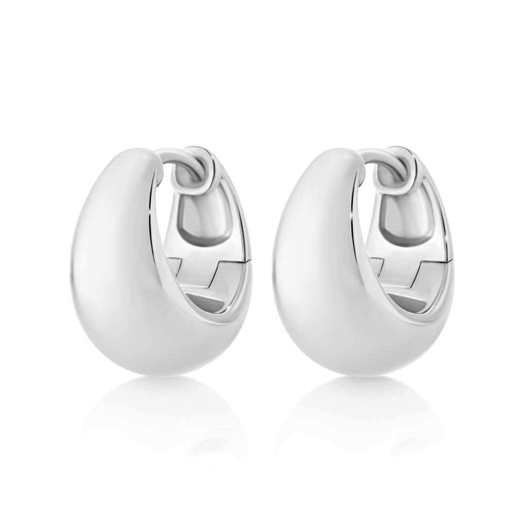 Sterling Silver Graduated Wide Polished Huggie Earrings