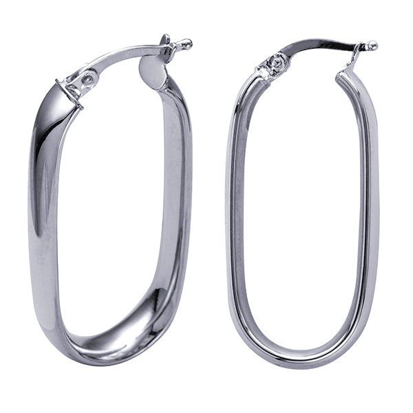 Sterling Silver Fancy Long Oval Hoop Earrings