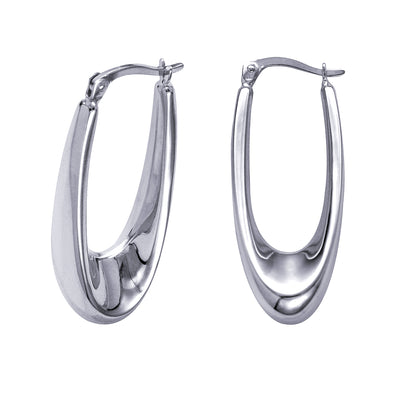 Sterling Silver Tapered Oval Hoop Earrings