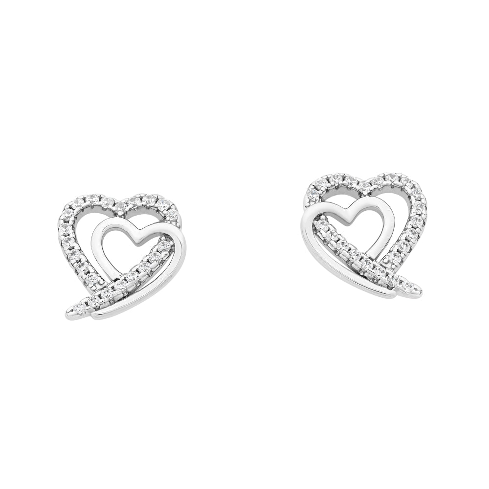 Sterling Silver Double Open Heart Stud Earrings.