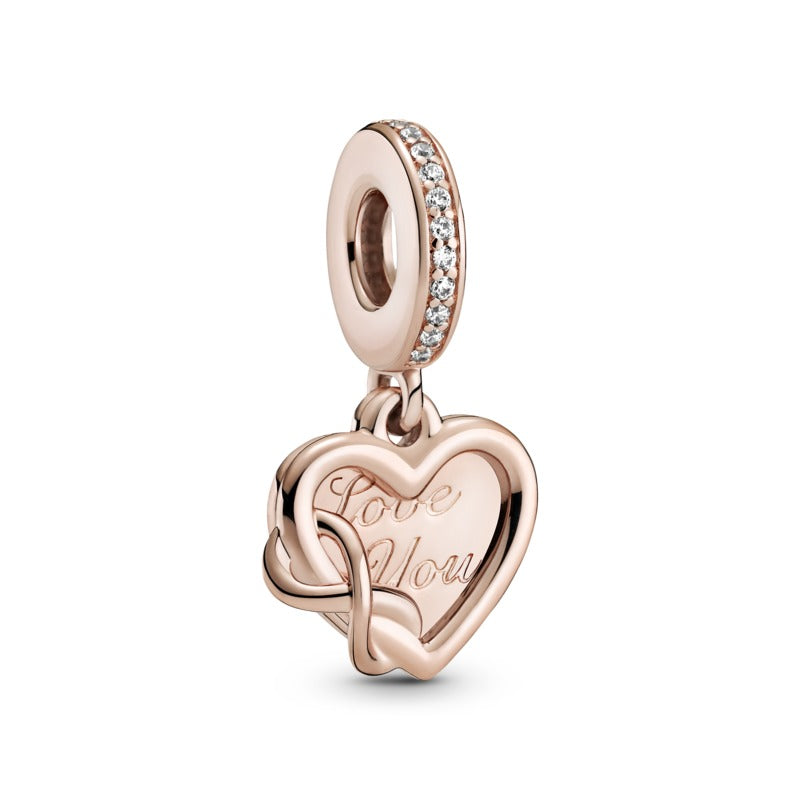 Rose Gold plate Love you infinity pendant charm.