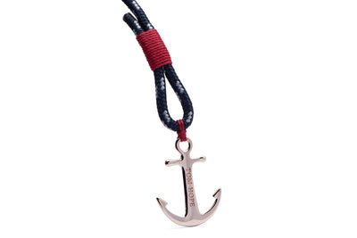 Tom hope sm 'pacific red' single blue & white cord b'let rose ip anchor clasp red trim